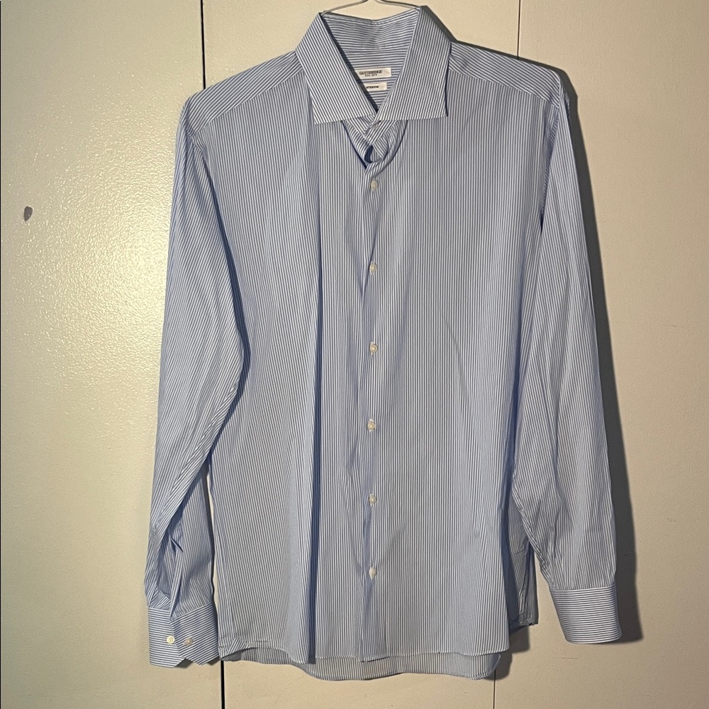 GUTTERIDGE Classic Light Blue Striped Dress Shirt stretch